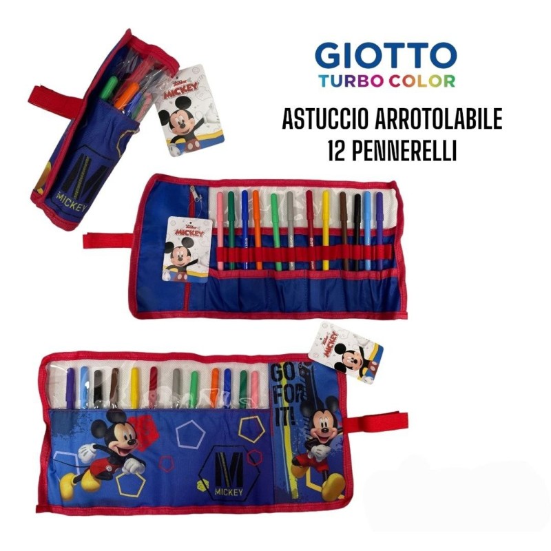 Astuccio Scuola Roll con 12 Pennarelli Giotto - Tema Mickey e Marvel - Tombolino Portacolori 40x20cm