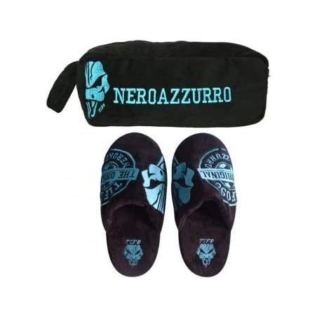Pantofole uomo chiuse con Pochette invernali Nero Azzurro Antiscivolo con Suole Morbide Comode