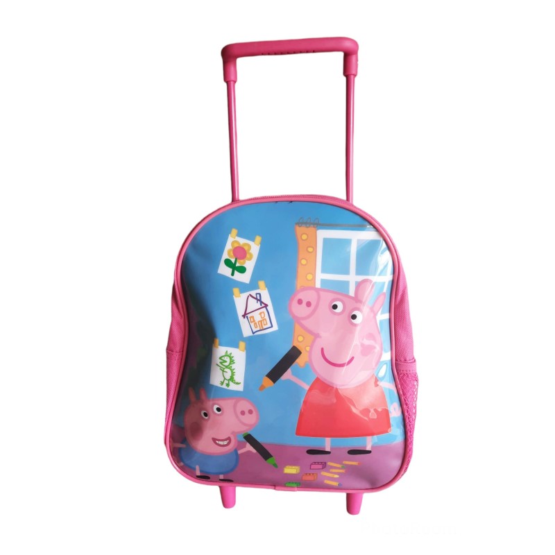 ZAINO ASILO CON TROLLEY PEPPA PIG ROSA RUOTE MANICO ALLUNGABILE