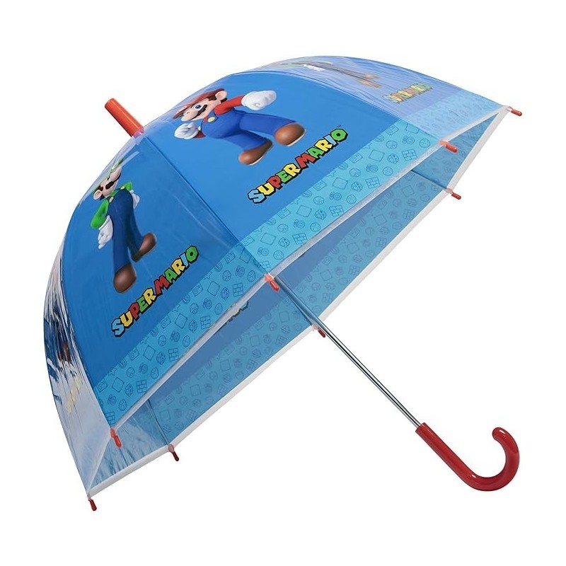 Ombrello Manuale Cupola 46cm Super Mario -Luigi Antivento con Apertura di Sicurezza