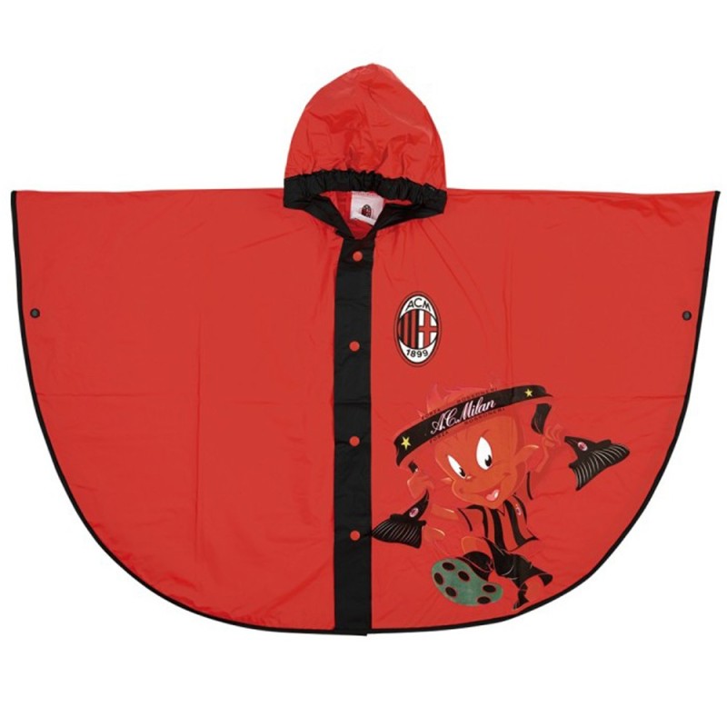 Mantella Poncho Pioggia Bambino 4 Anni AC Milan Ufficiale | Impermeabile Antivento Antipioggia con Cappuccio e Bottoni