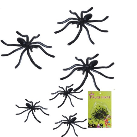 Kit Ragni Finti Halloween – 6 Pezzi Blister – Ragni di Plastica 4cm per Scherzi, Decorazioni, Carnevale e Feste a Tema