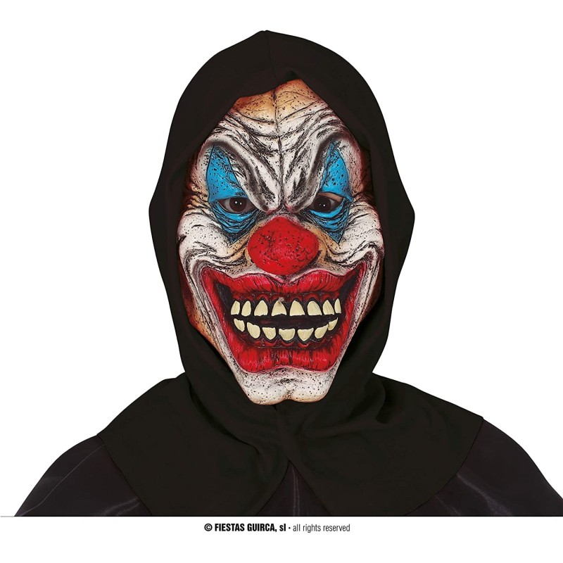 Maschera Clown Horror con Cappuccio Nero – Maschera Spaventosa per Halloween, Carnevale e Feste a Tema