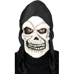 Maschera Teschio in PVC con Cappuccio Nero – Costume Adulto Halloween e Carnevale, Maschera Horror Realistica