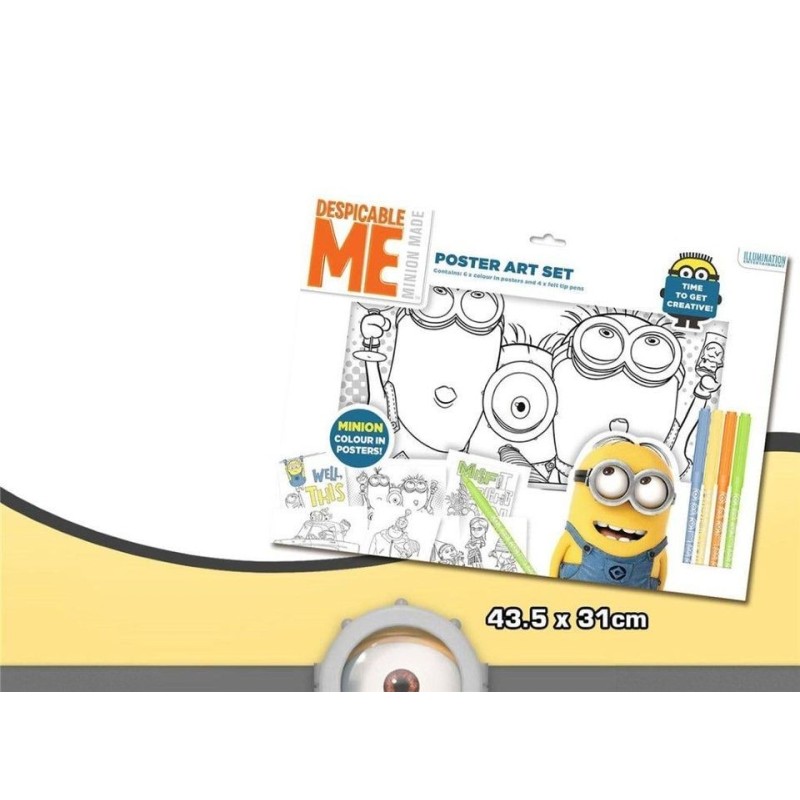 Set da Colorare Minions per Bambini – 6 Poster + Pennarelli + Stickers – Kit Disegno Creativo