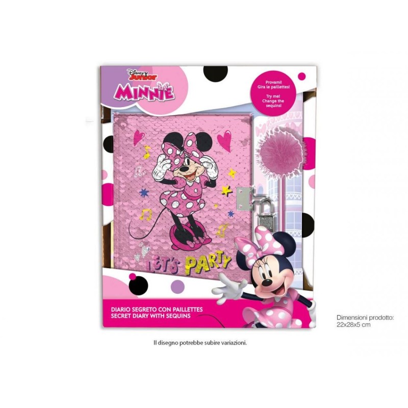 MINNIE DIARIO CON PAILETTES REVERSIBILE CON PENNA PON PON DISNEY