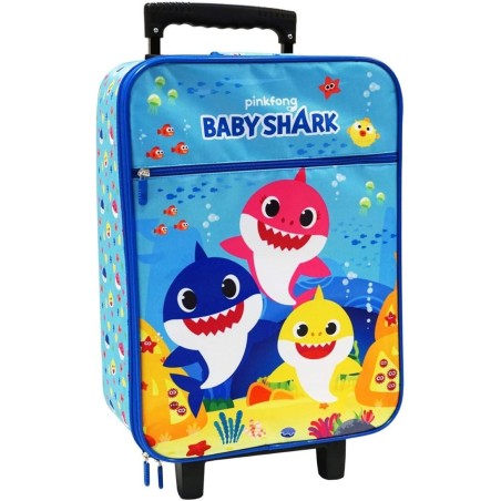 Trolley Morbido Baby Shark per Bambini - Valigia da Viaggio 20 Litri con Manico Telescopico e Tasca Frontale