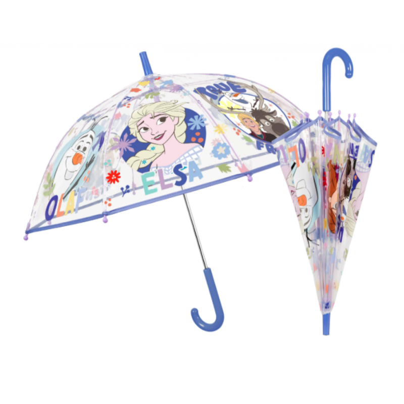 Ombrello Frozen Disney Trasparente per Bambina 48 cm – Antivento, Apertura Manuale Sicura e Struttura Resistente