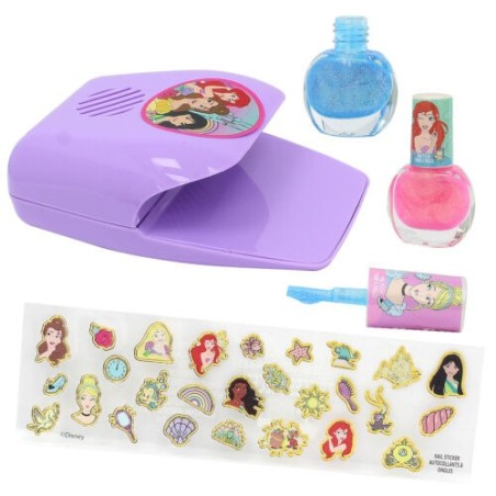 Set Smalti e Asciuga Unghie Disney Principesse – Kit 27 Pezzi con Adesivi per Unghie, 2 Smalti, Asciuga Unghie Giocattolo
