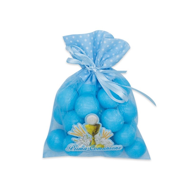 12 Sacchettini in tulle Portaconfetti 8 x 8 cm Comunione Celeste Bomboniere Bambino