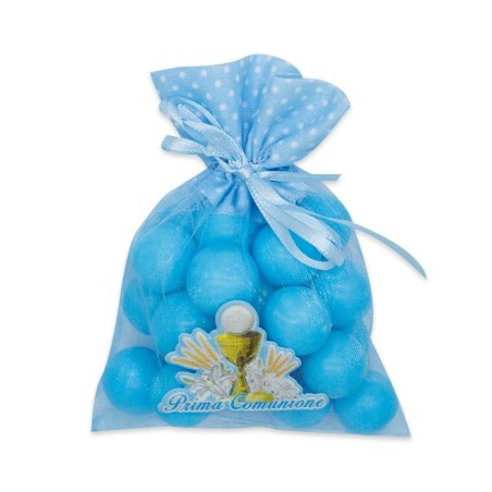 12 Sacchettini in tulle Portaconfetti 8 x 8 cm Comunione Celeste Bomboniere Bambino