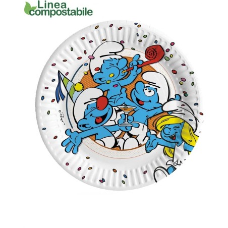 Magia Blu a Tavola: 8 Piatti in Cartone Disney Puffi Ø18 cm per Feste e Compleanni Indimenticabili