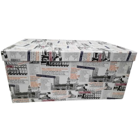 Scatola Regalo Elegante 28x22x18 cm – Design Vintage Newspaper con Coperchio, Perfetta per Confezioni e Porta Oggetti
