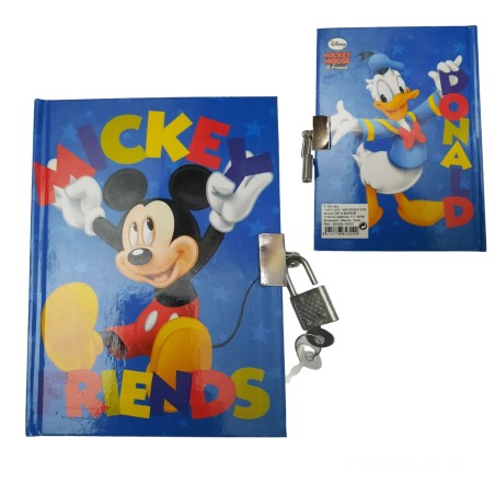 Diario segreto Mickey Disney con lucchetto per bambina/ragazza Topolino Paperino 10x15cm