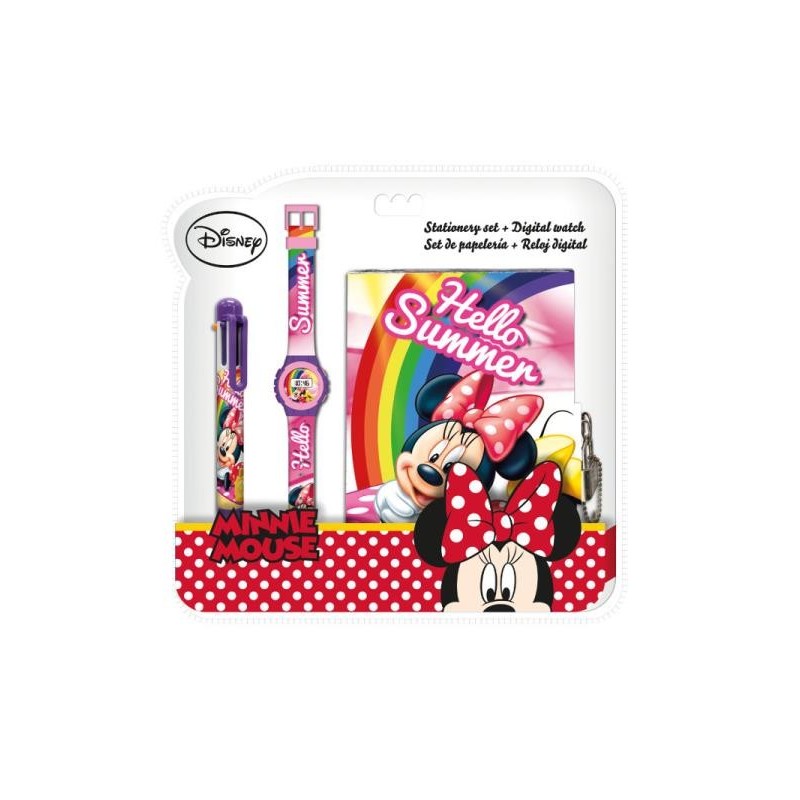"Set Diario Segreto Minnie Disney + Orologio da Polso Digitale + Penna a 6 Colori - Idea Regalo Bambina