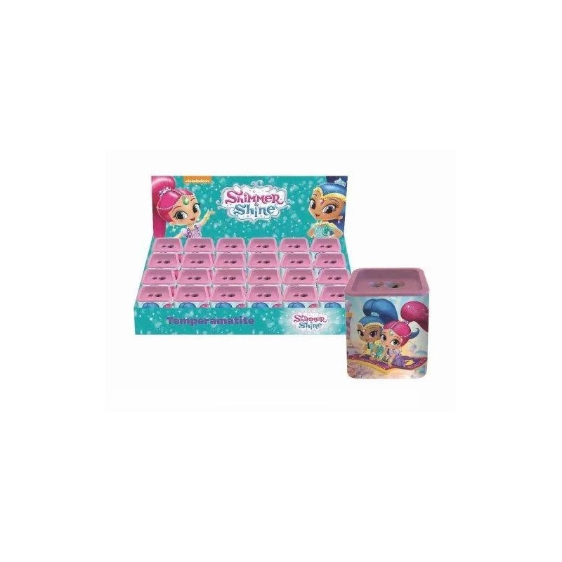 Temperamatite in Latta Quadrato Doppio Foro Shimmer & Shine Disney - Accessorio per Scuola e Regalino per Festa