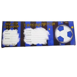Blocchetto da 15 Inviti Festa Assegno a Strappo Campioni nero e azzurro, ideale per feste e compleanni a tema calcio.