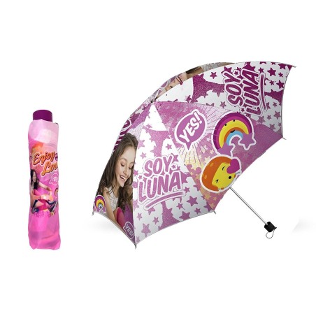 Ombrello Pieghevole Bambina Soy Luna Disney Antivento con Struttura Rinforzata Ombrello Portatile per Borsa, Zaino o Viaggio