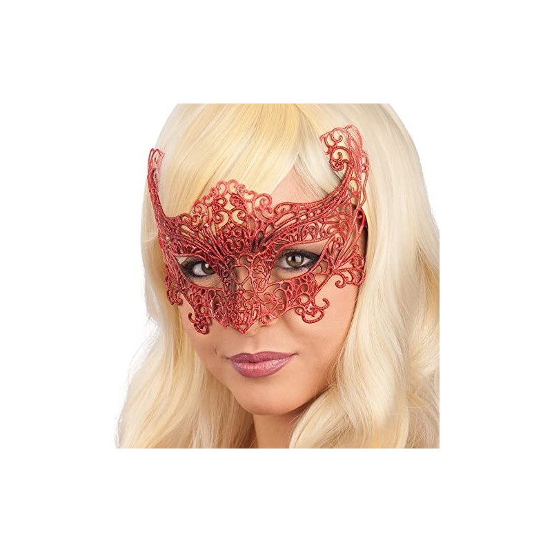 MASCHERA VENEZIA ROSSO GLITTER VISO INTERO CARNEVALE TEATRO TEATRALE DANZA HALLOWEEN DONNA