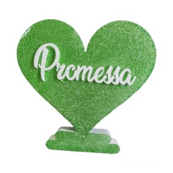 CUORE CON BASE GLITTER PROMESSA CENTRO TAVOLA CERIMONIA 25X24X40CM