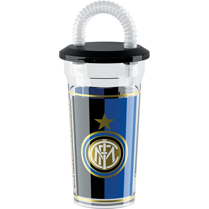 Bicchiere con Cannuccia FC Inter Ufficiale – Capacità 430 ml – Design Neroazzurro