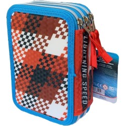 Astuccio Scuola 3D Cars Disney Saetta McQueen - Multiscomparto 3 Zip con Portacolori e Pennarelli Giotto