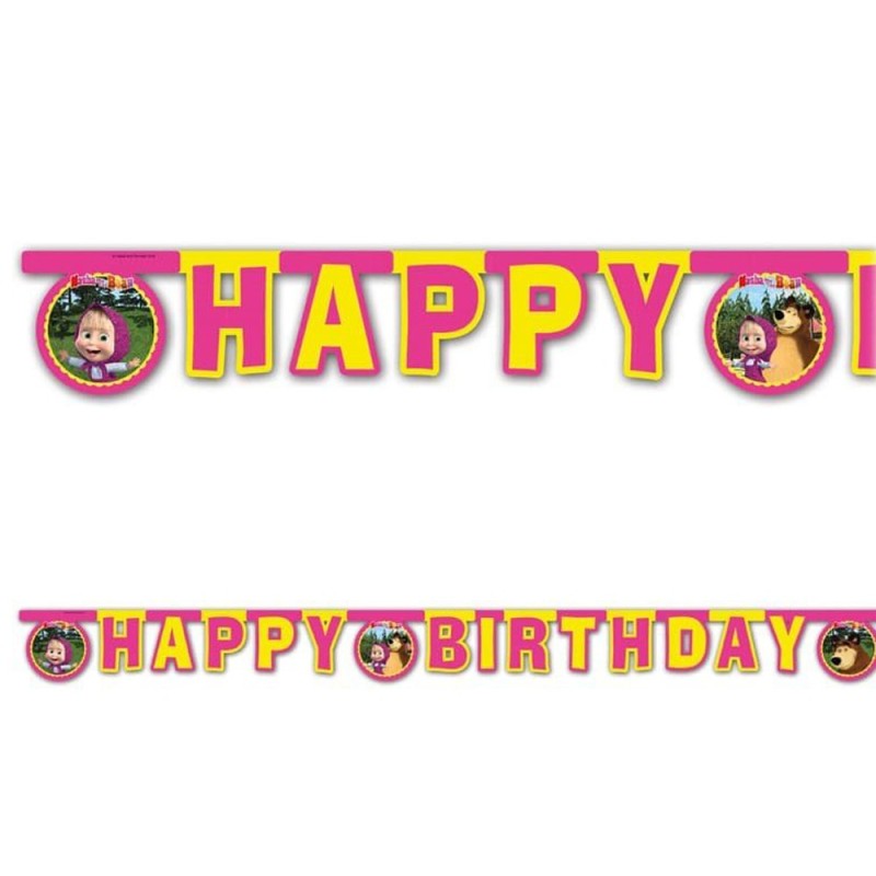 Festone Masha e Orso Happy Birthday in Cartone – Decorazione Compleanno Bambini 2 Metri | Addobbi Festa Tema Masha e Orso