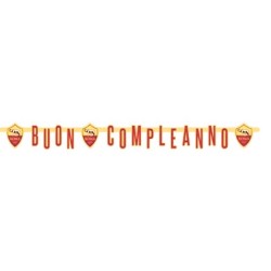 FESTONE BANDIERINE BANNER BUON COMPLEANNO AS.ROMA 215CM FESTA PARTY GIALLO ROSSI
