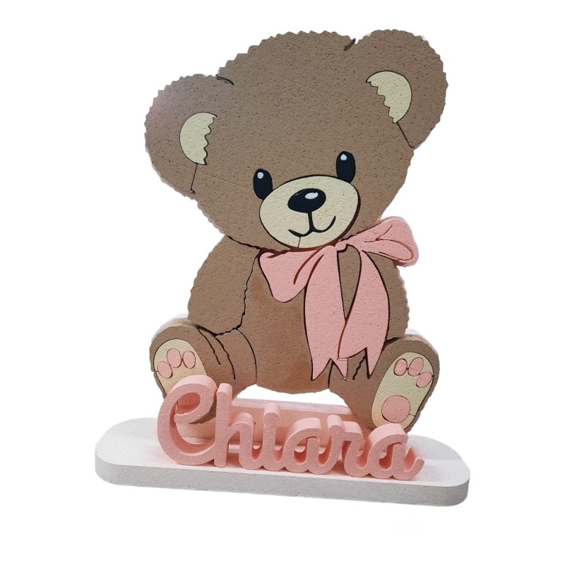 Sagoma Orsetto in Polistirolo 80 cm con Nome 3D Personalizzato – Decorazione Compleanno Bambino, Allestimento Feste e Battesimo