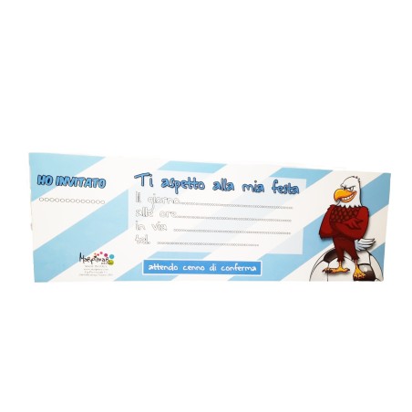 Biglietto Invito al compleanno di un piccolo tifoso della Lazio pz.20 .22.5 X 8 cm Bianco celesti