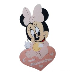 Sagoma Minnie Nascita Centro Tavola con Cuore Scritta Personalizzata Nascita Battesimo