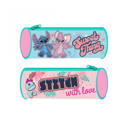Astuccio Tombolino Stitch & Angel Disney – Portacolori Cilindrico Morbido per Bambini, 22x8x8 cm, Scuola Elementare e Asilo