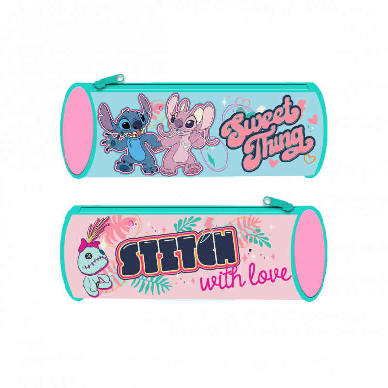 Astuccio Tombolino Stitch & Angel Disney – Portacolori Cilindrico Morbido per Bambini, 22x8x8 cm, Scuola Elementare e Asilo