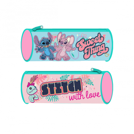 Astuccio Tombolino Stitch & Angel Disney – Portacolori Cilindrico Morbido per Bambini, 22x8x8 cm, Scuola Elementare e Asilo