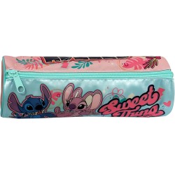 Astuccio Tombolino Stitch & Angel Disney – Portacolori Cilindrico Morbido per Bambini, 22x8x8 cm, Scuola Elementare e Asilo