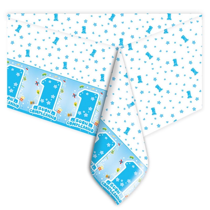 Tovaglia Rettangolare in plastica Primo Compleanno Azzurro 140x270cm Bambina