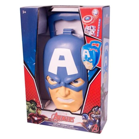 Valigetta Giochi Avengers Captain America Mavel Set Giocattolo con Braccialetto Frisbee, Spilla Luminosa e Album Figurine
