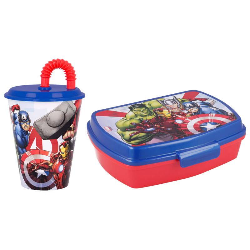 Set Pranzo Avengers Marvel – Bicchiere con Cannuccia e Portamerenda
