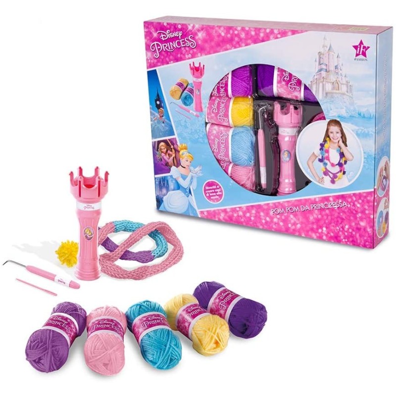 Kit Creativo Pom Pom Disney Princess – Set Fai-da-Te per Bambine con Lana, Accessori e Macchina Castello