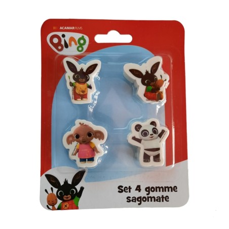 Blister 4 Gomme Sagomate Bing & Friends – Bing, Sula, Pando e Flop – Cancelleria Scuola