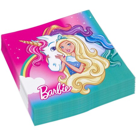 Tovaglioli Barbie con Unicorno – 20 Pezzi | Festa Magica per Bambini, Compleanno a Tema Barbie, Decorazioni Party Originali