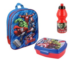 Set Asilo Avengers Marvel 3 Pezzi – Zainetto 3D, Portamerenda e Borraccia – Scuola Materna Bambini