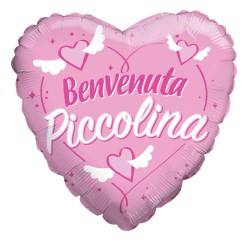Palloncino Cuore Benvenuta Piccolina Rosa 45cm Nascita Baby Shower Decorazione Bimbi