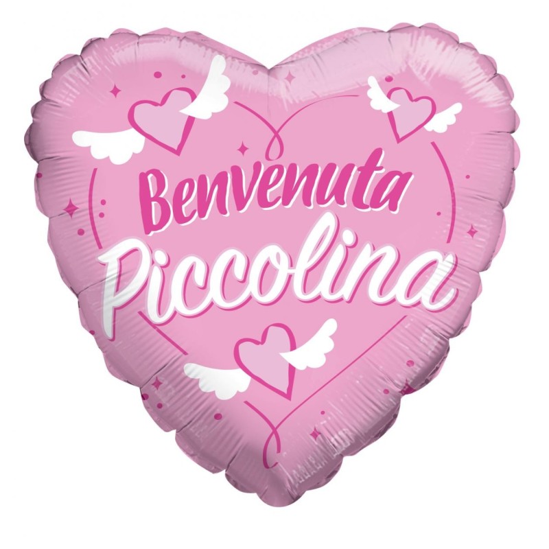 Palloncino Cuore Benvenuta Piccolina Rosa 45cm Nascita Baby Shower Decorazione Bimbi