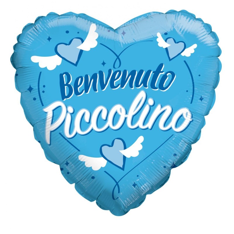 Palloncino Mylar Cuore 46 cm – Scritta "Benvenuto Piccolino"