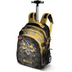 Zaino Trolley Harry Potter Hufflepuff Quidditch – Scuola & Tempo Libero, Multitasche, Ruote Grandi e Scomparto PC – 48x30x20 cm