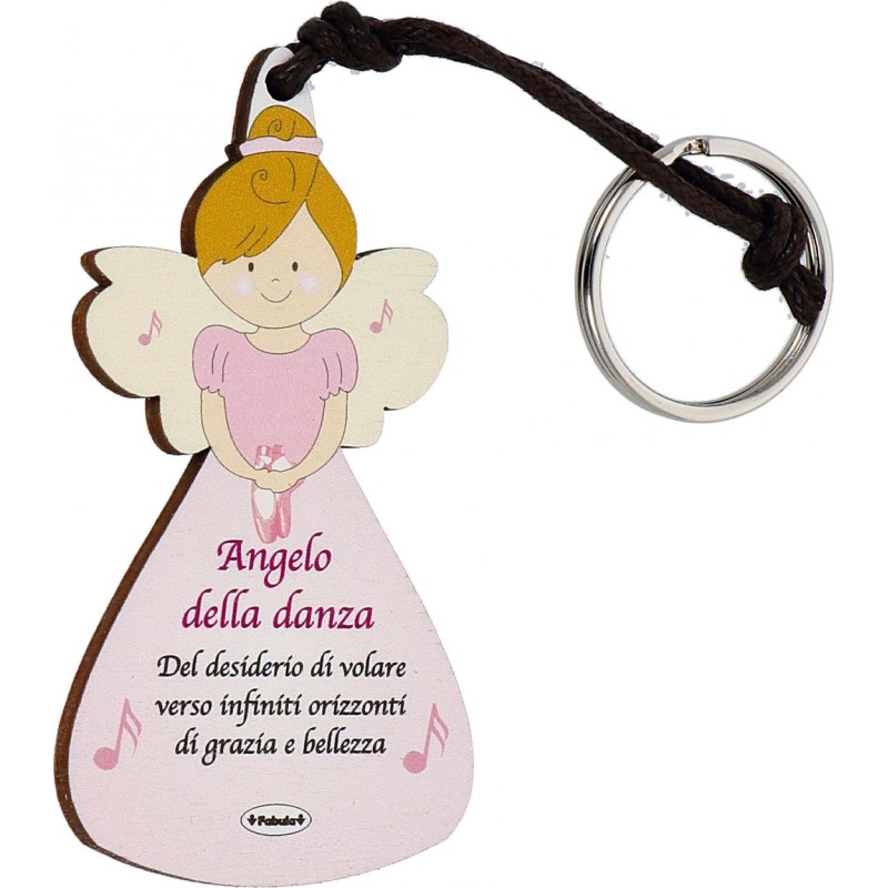 "Portachiavi Angelo Custode della Danza in Legno con Scarpette - Idea Regalo"
