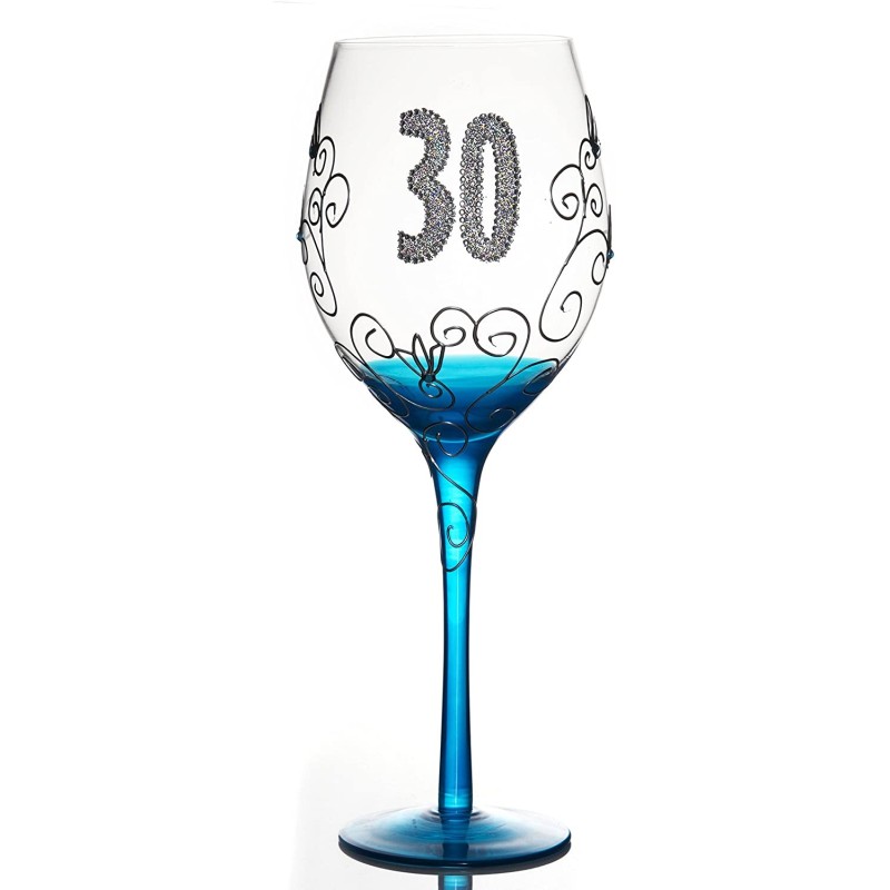 Calice 30° Compleanno in Vetro con Glitter Azzurro e Decoro 3D – Confezione Regalo Elegante