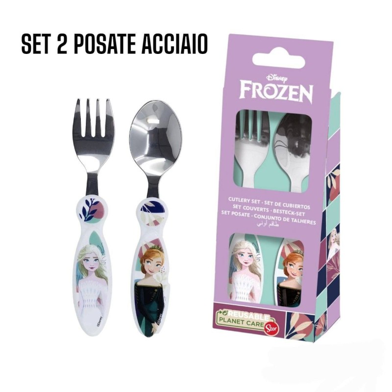 Posate Frozen Disney - Forchetta e Cucchiaio in Acciaio Inossidabile per Bambina