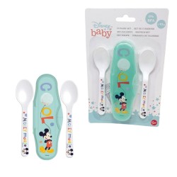 Set 2 Posate con Astuccio Mickey Topolino Disney Posate per bebè Cucchiaio in plastica senza BPA